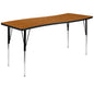 Flash Furniture XU-A3060-CON-OAK-T-A-GG 26"W x 60"L Rectangular Wave Collaborative Oak Adjustable Height Activity Table (Oak Top/Black Frame) - Main view