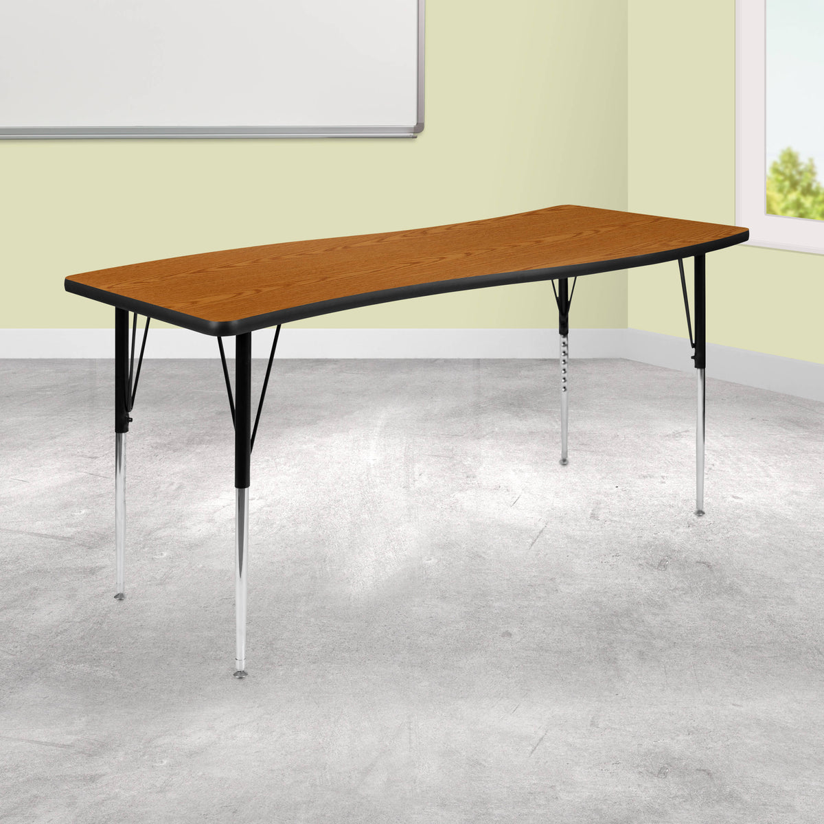 Flash Furniture XU-A3060-CON-OAK-T-A-GG 26"W x 60"L Rectangular Wave Collaborative Oak Adjustable Height Activity Table (Oak Top/Black Frame) - View 2