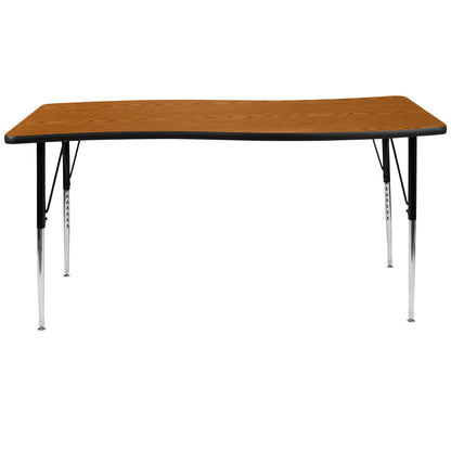 Flash Furniture XU-A3060-CON-OAK-T-A-GG 26"W x 60"L Rectangular Wave Collaborative Oak Adjustable Height Activity Table (Oak Top/Black Frame) - View 6