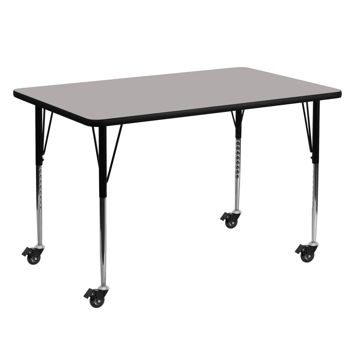 Flash Furniture XU-A3060-REC-GY-H-A-CAS-GG Mobile 30"W x 60"L Rectangular Grey HP Laminate Adjustable Activity Table (Gray Top/Black Frame) - Main view