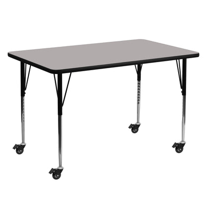 Flash Furniture XU-A3060-REC-GY-H-A-CAS-GG Mobile 30"W x 60"L Rectangular Grey HP Laminate Adjustable Activity Table (Gray Top/Black Frame) - Main view