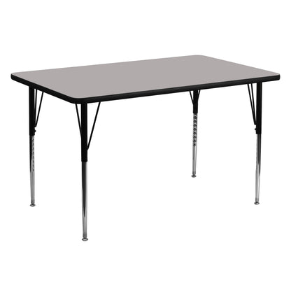 Flash Furniture XU-A3060-REC-GY-H-A-GG 30"W x 60"L Rectangular Grey HP Laminate Activity Table - Height Adjustable Legs (Gray Top/Black Frame) - Main view