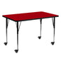 Flash Furniture XU-A3060-REC-RED-T-A-CAS-GG Mobile 30"W x 60"L Rectangular Red Thermal Laminate Adjustable Activity Table (Red Top/Black Frame) - Main view