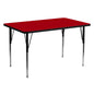 Flash Furniture XU-A3060-REC-RED-T-A-GG 30"W x 60"L Rectangular Red Thermal Laminate Adjustable Activity Table (Red Top/Black Frame) - Main view