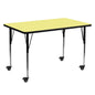 Flash Furniture XU-A3060-REC-YEL-T-A-CAS-GG Mobile 30"W x 60"L Rectangular Yellow Thermal Laminate Adjustable Activity Table (Yellow Top/Black Frame) - Main view