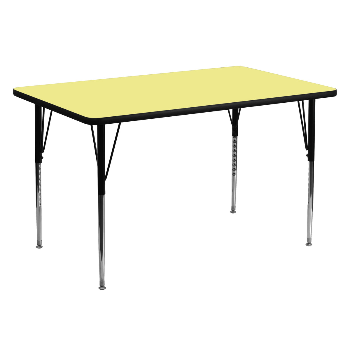 Flash Furniture XU-A3060-REC-YEL-T-A-GG 30"W x 60"L Rectangular Yellow Thermal Laminate Adjustable Activity Table (Yellow Top/Black Frame) - Main view