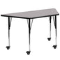 Flash Furniture XU-A3060-TRAP-GY-T-A-CAS-GG Mobile 29"W x 57"L Trapezoid Grey Laminate Adjustable Activity Table (Gray Top/Black Frame) - Main view