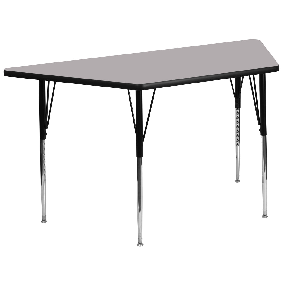 Flash Furniture XU-A3060-TRAP-GY-T-A-GG 29"W x 57"L Trapezoid Grey Thermal Laminate Adjustable Activity Table (Gray Top/Black Frame) - Main view