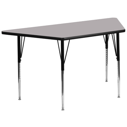 Flash Furniture XU-A3060-TRAP-GY-T-A-GG 29"W x 57"L Trapezoid Grey Thermal Laminate Adjustable Activity Table (Gray Top/Black Frame) - Main view