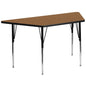 Flash Furniture XU-A3060-TRAP-OAK-T-A-GG 29"W x 57"L Trapezoid Oak Thermal Laminate Adjustable Activity Table (Oak Top/Black Frame) - Main view