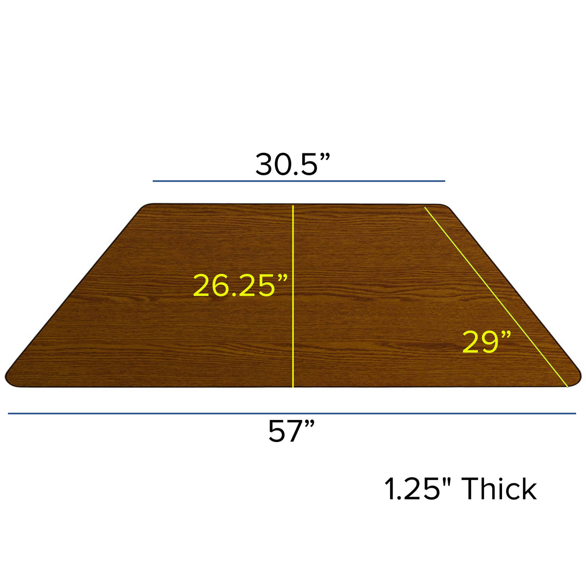 Flash Furniture XU-A3060-TRAP-OAK-T-A-GG 29"W x 57"L Trapezoid Oak Thermal Laminate Adjustable Activity Table (Oak Top/Black Frame) - View 2