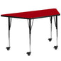 Flash Furniture XU-A3060-TRAP-RED-T-A-CAS-GG Mobile 29"W x 57"L Trapezoid Red Thermal Laminate Adjustable Activity Table (Red Top/Black Frame) - Main view
