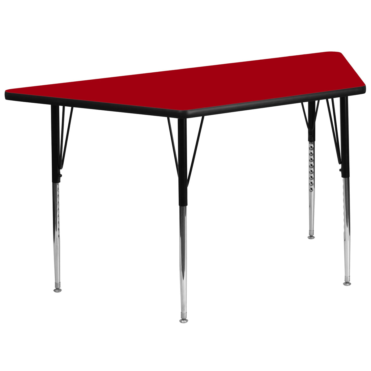 Flash Furniture XU-A3060-TRAP-RED-T-A-GG 29"W x 57"L Trapezoid Red Thermal Laminate Adjustable Activity Table (Red Top/Black Frame) - Main view