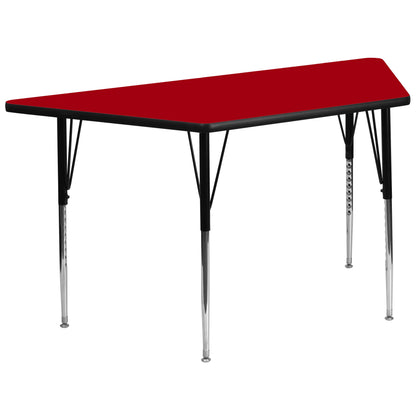 Flash Furniture XU-A3060-TRAP-RED-T-A-GG 29"W x 57"L Trapezoid Red Thermal Laminate Adjustable Activity Table (Red Top/Black Frame) - Main view