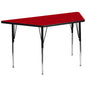 Flash Furniture XU-A3060-TRAP-RED-T-A-GG 29"W x 57"L Trapezoid Red Thermal Laminate Adjustable Activity Table (Red Top/Black Frame) - Main view