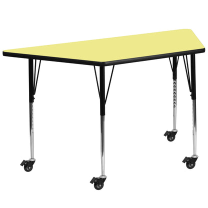 Flash Furniture XU-A3060-TRAP-YEL-T-A-CAS-GG Mobile 29"W x 57"L Trapezoid Yellow Laminate Adjustable Activity Table (Yellow Top/Black Frame) - Main view