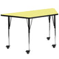 Flash Furniture XU-A3060-TRAP-YEL-T-A-CAS-GG Mobile 29"W x 57"L Trapezoid Yellow Laminate Adjustable Activity Table (Yellow Top/Black Frame) - Main view