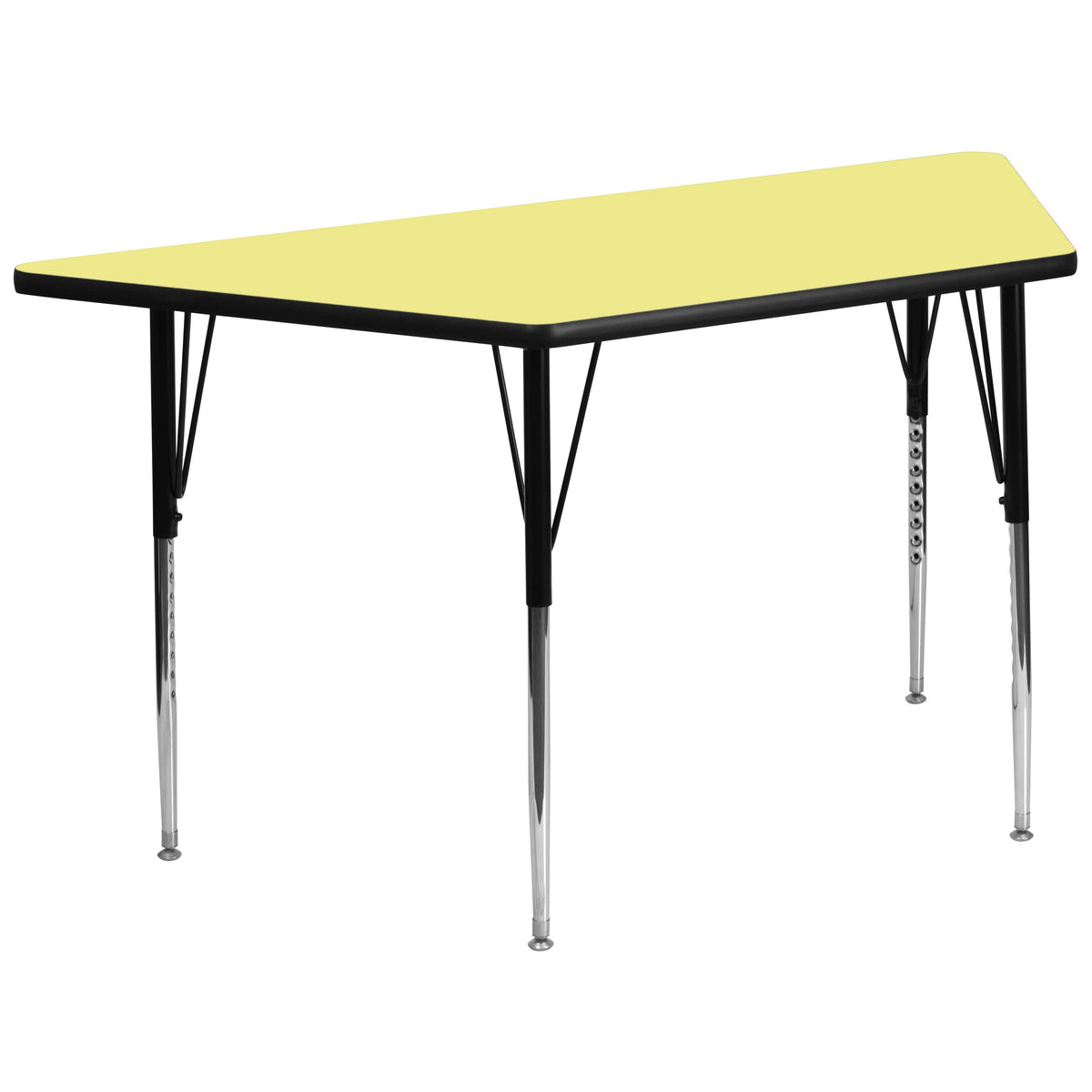 Flash Furniture XU-A3060-TRAP-YEL-T-A-GG 29"W x 57"L Trapezoid Yellow Thermal Laminate Adjustable Activity Table (Yellow Top/Black Frame) - Main view