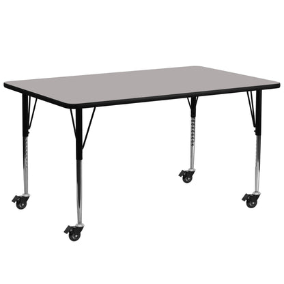 Flash Furniture XU-A3072-REC-GY-H-A-CAS-GG Mobile 30"W x 72"L Rectangular Grey HP Laminate Adjustable Activity Table (Gray Top/Black Frame) - Main view