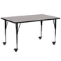 Flash Furniture XU-A3072-REC-GY-H-A-CAS-GG Mobile 30"W x 72"L Rectangular Grey HP Laminate Adjustable Activity Table (Gray Top/Black Frame) - Main view