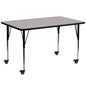 Flash Furniture XU-A3072-REC-GY-T-A-CAS-GG Mobile 30"W x 72"L Rectangular Grey Thermal Laminate Adjustable Activity Table (Gray Top/Black Frame) - Main view