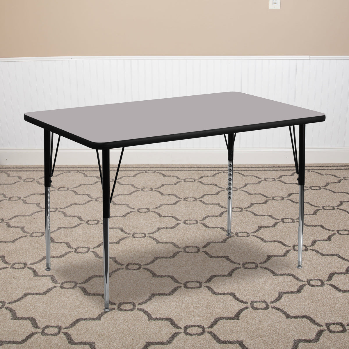 Flash Furniture XU-A3072-REC-GY-T-A-GG 30"W x 72"L Rectangular Grey Thermal Laminate Adjustable Activity Table (Gray Top/Black Frame) - View 2