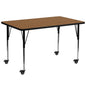 Flash Furniture XU-A3072-REC-OAK-T-A-CAS-GG Mobile 30"W x 72"L Rectangular Oak Thermal Laminate Adjustable Activity Table (Oak Top/Black Frame) - Main view