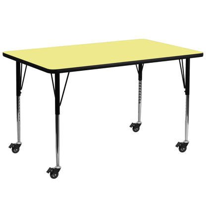 Flash Furniture XU-A3072-REC-YEL-T-A-CAS-GG Mobile 30"W x 72"L Rectangular Yellow Thermal Laminate Adjustable Activity Table (Yellow Top/Black Frame) - Main view