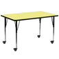 Flash Furniture XU-A3072-REC-YEL-T-A-CAS-GG Mobile 30"W x 72"L Rectangular Yellow Thermal Laminate Adjustable Activity Table (Yellow Top/Black Frame) - Main view