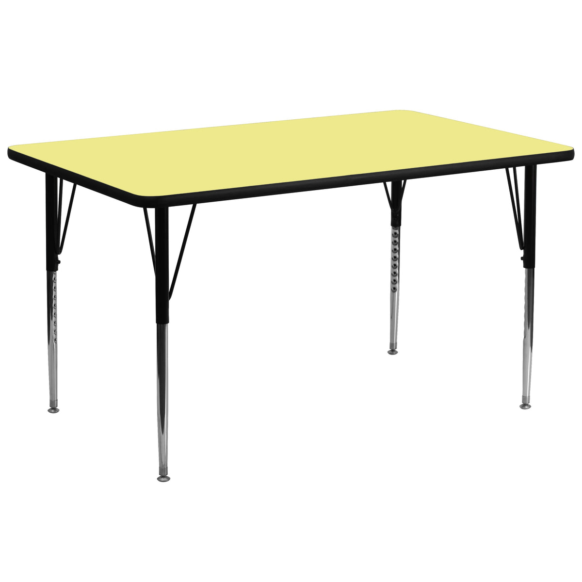 Flash Furniture XU-A3072-REC-YEL-T-A-GG 30"W x 72"L Rectangular Yellow Thermal Laminate Adjustable Activity Table (Yellow Top/Black Frame) - Main view