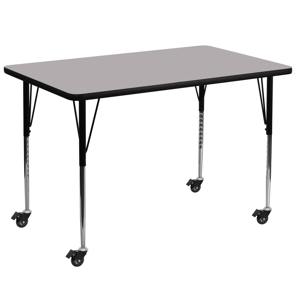 Flash Furniture XU-A3672-REC-GY-T-A-CAS-GG Mobile 36"W x 72"L Rectangular Grey Thermal Laminate Adjustable Activity Table (Gray Top/Black Frame) - Main view