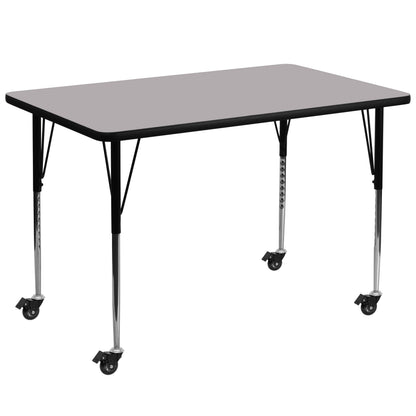 Flash Furniture XU-A3672-REC-GY-T-A-CAS-GG Mobile 36"W x 72"L Rectangular Grey Thermal Laminate Adjustable Activity Table (Gray Top/Black Frame) - Main view