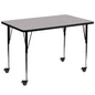 Flash Furniture XU-A3672-REC-GY-T-A-CAS-GG Mobile 36"W x 72"L Rectangular Grey Thermal Laminate Adjustable Activity Table (Gray Top/Black Frame) - Main view