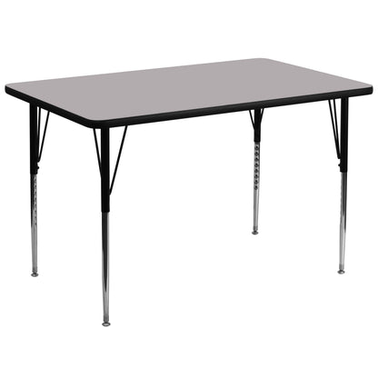 Flash Furniture XU-A3672-REC-GY-T-A-GG 36"W x 72"L Rectangular Grey Thermal Laminate Adjustable Activity Table (Gray Top/Black Frame) - Main view