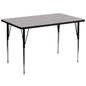Flash Furniture XU-A3672-REC-GY-T-A-GG 36"W x 72"L Rectangular Grey Thermal Laminate Adjustable Activity Table (Gray Top/Black Frame) - Main view