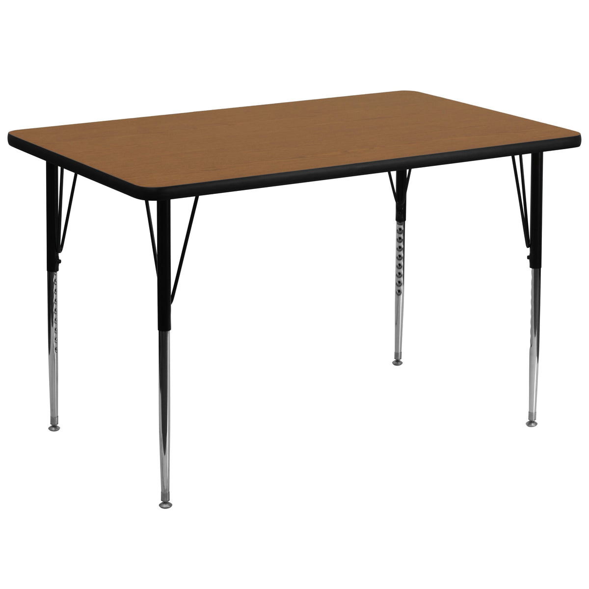 Flash Furniture XU-A3672-REC-OAK-T-A-GG 36"W x 72"L Rectangular Oak Thermal Laminate Adjustable Activity Table (Oak Top/Black Frame) - Main view