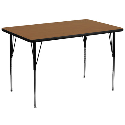 Flash Furniture XU-A3672-REC-OAK-T-A-GG 36"W x 72"L Rectangular Oak Thermal Laminate Adjustable Activity Table (Oak Top/Black Frame) - Main view