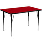 Flash Furniture XU-A3672-REC-RED-T-A-GG 36"W x 72"L Rectangular Red Thermal Laminate Adjustable Activity Table (Red Top/Black Frame) - Main view
