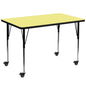 Flash Furniture XU-A3672-REC-YEL-T-A-CAS-GG Mobile 36"W x 72"L Rectangular Yellow Thermal Laminate Adjustable Activity Table (Yellow Top/Black Frame) - Main view