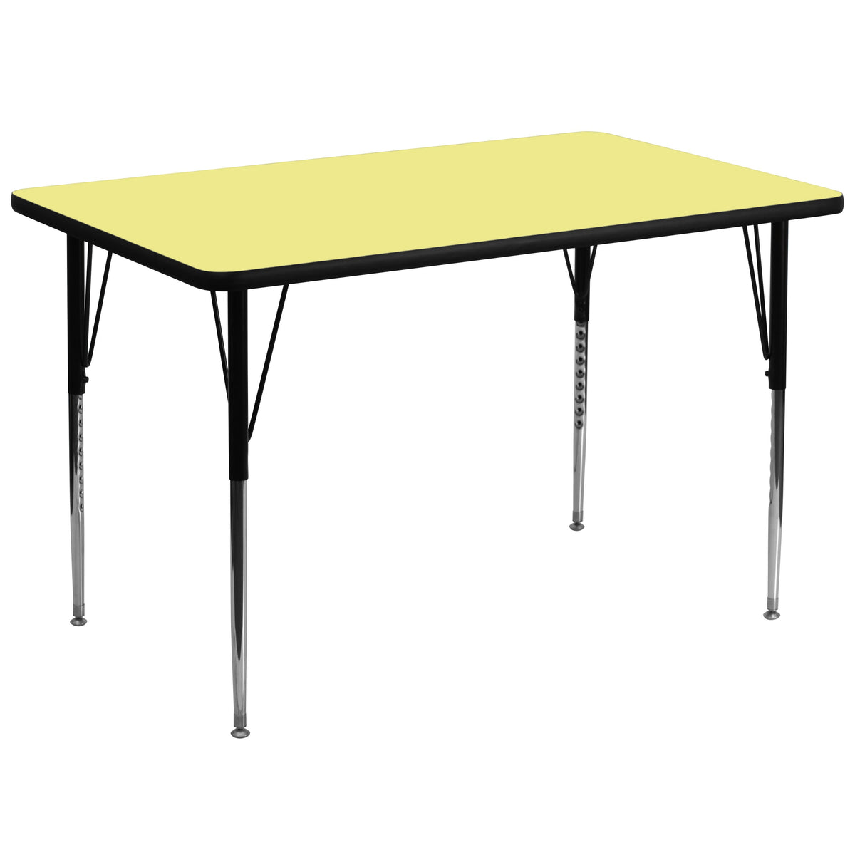 Flash Furniture XU-A3672-REC-YEL-T-A-GG 36"W x 72"L Rectangular Yellow Thermal Laminate Adjustable Activity Table (Yellow Top/Black Frame) - Main view