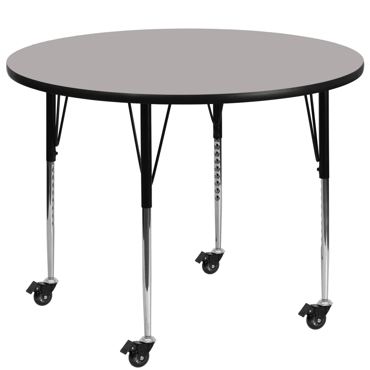 Flash Furniture XU-A42-RND-GY-H-A-CAS-GG Mobile 42" RD Grey HP Laminate Activity Table - Standard Height Adjustable Legs (Gray Top/Black Frame) - Main view