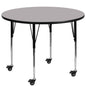 Flash Furniture XU-A42-RND-GY-T-A-CAS-GG Mobile 42" Round Grey Thermal Laminate Activity Table - Height Adjustable Legs (Gray Top/Black Frame) - Main view