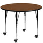 Flash Furniture XU-A42-RND-OAK-H-A-CAS-GG Mobile 42" RD Oak HP Laminate Activity Table - Standard Height Adjustable Legs (Oak Top/Black Frame) - Main view