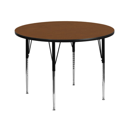 Flash Furniture XU-A42-RND-OAK-H-A-GG 42" Round Oak HP Laminate Activity Table - Standard Height Adjustable Legs (Oak Top/Black Frame) - Main view