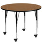 Flash Furniture XU-A42-RND-OAK-T-A-CAS-GG Mobile 42" Round Oak Thermal Laminate Activity Table - Height Adjustable Legs (Oak Top/Black Frame) - Main view