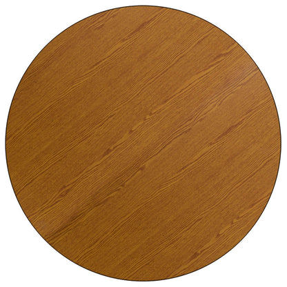 Flash Furniture XU-A42-RND-OAK-T-A-CAS-GG Mobile 42" Round Oak Thermal Laminate Activity Table - Height Adjustable Legs (Oak Top/Black Frame) - View 2