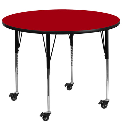 Flash Furniture XU-A42-RND-RED-T-A-CAS-GG Mobile 42" Round Red Thermal Laminate Activity Table - Height Adjustable Legs (Red Top/Black Frame) - Main view