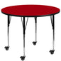 Flash Furniture XU-A42-RND-RED-T-A-CAS-GG Mobile 42" Round Red Thermal Laminate Activity Table - Height Adjustable Legs (Red Top/Black Frame) - Main view