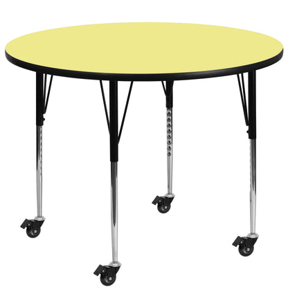 Flash Furniture XU-A42-RND-YEL-T-A-CAS-GG Mobile 42" Round Yellow Thermal Laminate Activity Table - Height Adjustable Legs (Yellow Top/Black Frame) - Main view