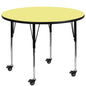 Flash Furniture XU-A42-RND-YEL-T-A-CAS-GG Mobile 42" Round Yellow Thermal Laminate Activity Table - Height Adjustable Legs (Yellow Top/Black Frame) - Main view